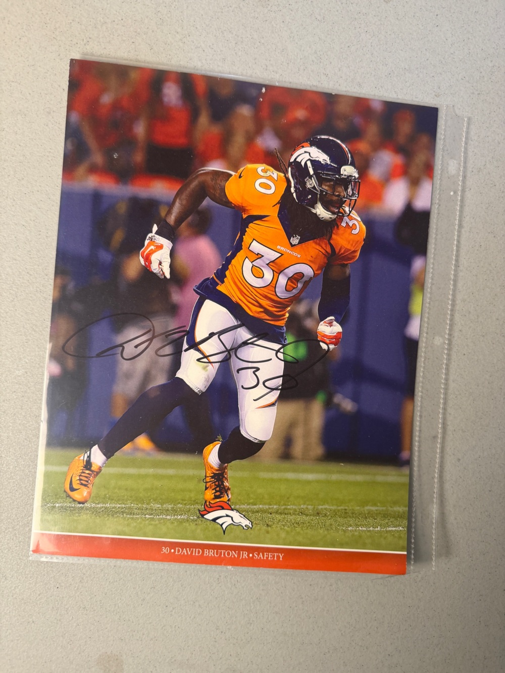 NFL Denver Broncos Orange & Navy Football Poster - David Bruton Jr.